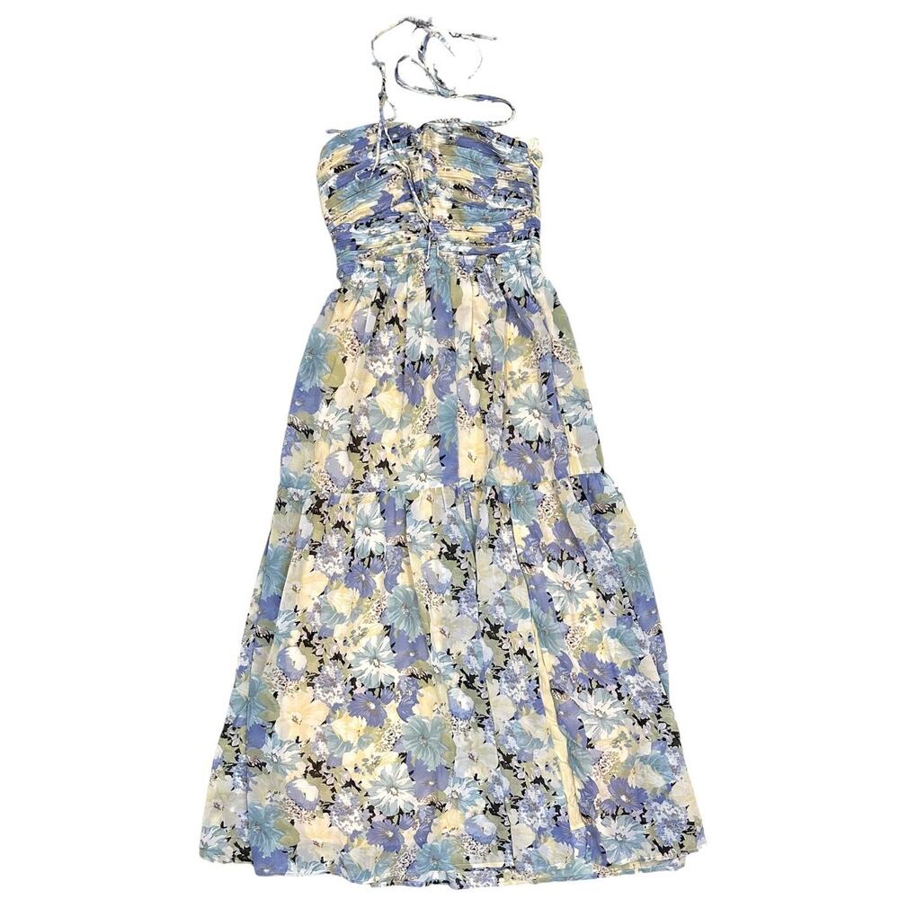 ASTR The Label Women's Rozina Blue Green Floral Cutout Lined Maxi Dress - Picture 6 of 7